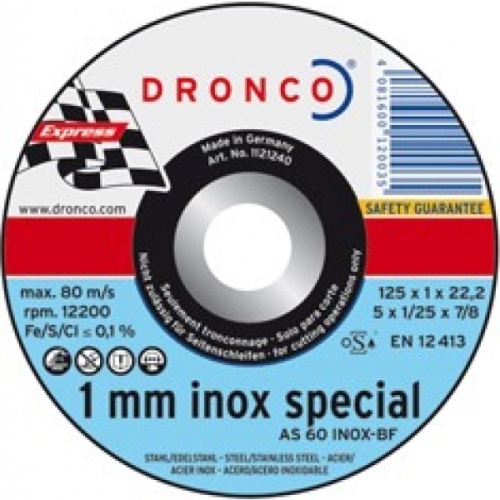 1121240 DRONCO AS 60 T Inox 1 mm отрезной круг по металлу 125х1х22,23