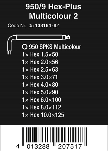 Набор Г-образных ключей WERA 950/9 Hex-Plus Multicolour 2 05133164001 фото 2
