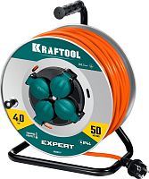 55089-50 KRAFTOOL  ПВС 3х2.5 50м 4000Вт IP44,  Силовой удлинитель на стальной катушкеEXPERT