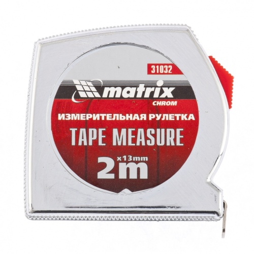 Рулетка Chrom, 2 м x 13 мм, хромированный корпус MATRIX 31032