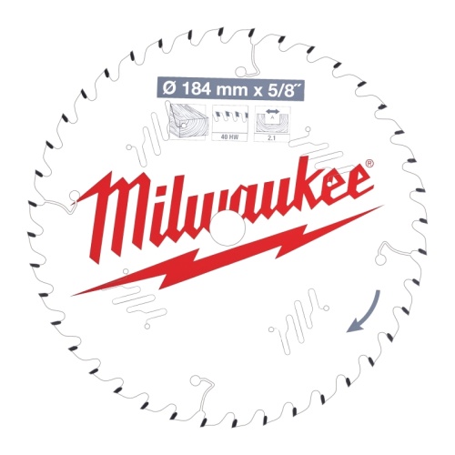 4932471379 MILWAUKEE Пильный диск для циркулярной пилы по дереву 184x5/8x2,1x40 скошенные зубья 4932471379 MILWAUKEE Пильный диск для циркулярной пилы по дереву 184x5/8x2,1x40 скошенные зубья