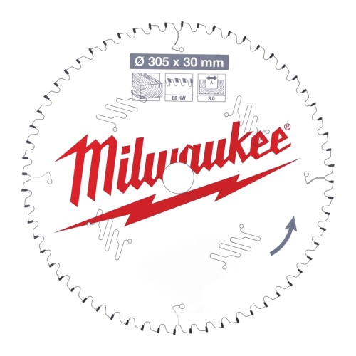 4932471321 MILWAUKEE Пильный диск для торцовочной пилы по дереву 305x30x3,0x60 скошенные зубья отрицат. угол (замена для 4932352141) 4932471321 MILWAUKEE Пильный диск для торцовочной пилы по дереву 305x30x3,0x60 скошенные зубья отрицат. угол (замена для 4932352141)