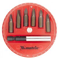 Набор бит, магнитный адаптер для бит, сталь 45Х, 7 предм., в пласт. закрытом боксе MATRIX 11392