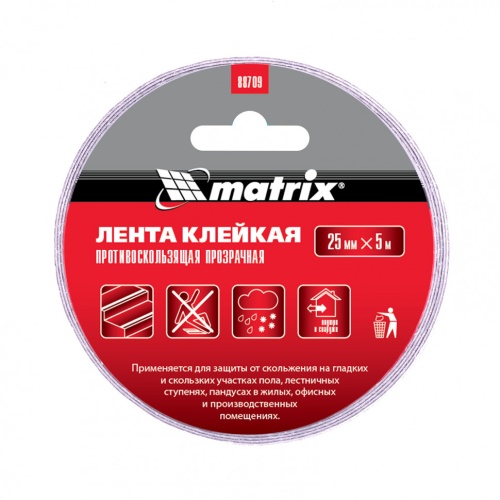 Лента клейкая противоскользящая, прозрачная 25 мм x 5 м Matrix 88709 фото 2