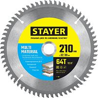 3685-210-32-64 STAYER  Multi Material, 210 х 32/30 мм, 64Т, супер чистый рез, пильный диск по алюминию