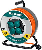 55089-30 KRAFTOOL  ПВС 3х2.5 30м 4000Вт IP44,  Силовой удлинитель на стальной катушкеEXPERT
