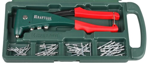 Заклепочник усиленный в комплекте с заклепками KRAFTOOL 31173-H6 Заклепочник усиленный в комплекте с заклепками KRAFTOOL 31173-H6