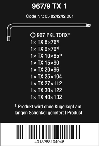 Набор Г-образных ключей Torx WERA 967/9 TX 1 we-024242 фото 2 Набор Г-образных ключей Torx WERA 967/9 TX 1 we-024242 фото 2