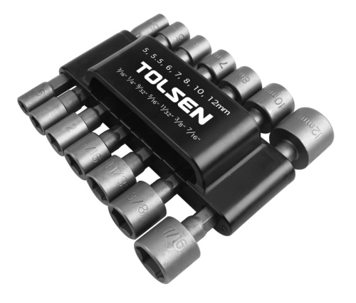 TT77817 TOLSEN Набор головок для шуруповерта шестигранных 1/4", 5-12 мм, 3/16"-7/16", 14 предметов TT77817 TOLSEN Набор головок для шуруповерта шестигранных 1/4", 5-12 мм, 3/16"-7/16", 14 предметов