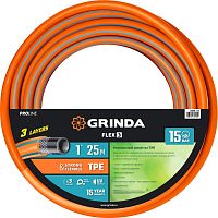 429008-1-25 GRINDA  FLEX 3, 1", 25 м, 15 атм, из термоэластопласта, трехслойный, армированный, гибкий, поливочный шланг, PROLine