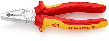 KN-0306180SB KNIPEX Плоскогубцы комбинированные VDE, 180 мм, хром, 2-комп диэлектрические ручки, SB