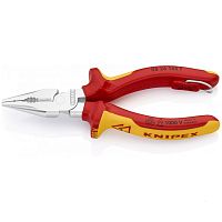 0826145TBK KNIPEX Плоскогубцы комбинированные остроконечные с удлиненными губками VDE, 145 мм, хром, 2-комп ручки, проушина для страховки, BK