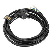 Шнур сетевой Energy Series, ПВС, 3 м, 3 x 1,5 мм, с неразборной вилкой, черный, Denzel 37675