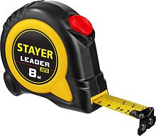 3402-08-25_z01  STAYER LEADER 8м / 25мм рулетка с автостопом в ударостойком обрезиненном корпусе