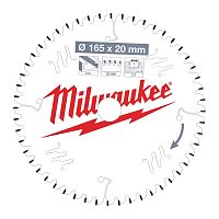 4932471296 MILWAUKEE  Пильный диск для циркулярной пилы по алюминию165x20x2,2x52 трапецевидный зуб/плоский зуб отрицат. угол