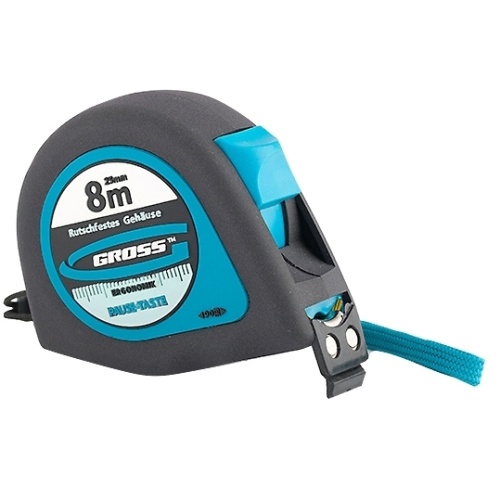 Рулетка "Ergonomisch", 8 м x 25 мм, магнитный обрезиненный зацеп GROSS 31104