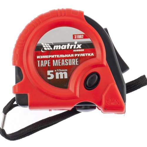 Рулетка Rubber, 5 м х 19 мм, обрезиненный корпус MATRIX 31002