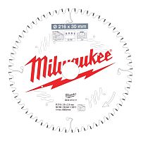 4932471317 MILWAUKEE  Пильный диск для торцовочной пилы по дереву 216x30x2,4x60 скошенные зубья отрицат. угол (замена для 4932352840)