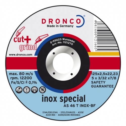 1123270 DRONCO AS 46 T Inox Cut+Grind отрезной круг по металлу резание и шлифование 125х2,5х22,23