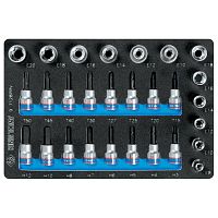 9-7128PRV KING TONY Набор торцевых насадок и головок 1/2", 3/8", Torx, Hex, Е6-Е20, ложемент, 28 предметов