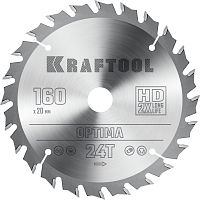 36951-160-20 KRAFTOOL  Optima, 160 х 20 мм, 24Т, пильный диск по дереву