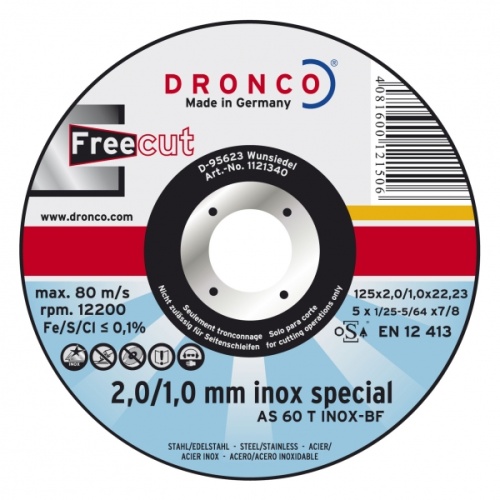 1121340 DRONCO AS 60T INOX Free Cut отрезной круг по металлу 125х2/1х22,23