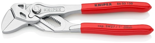 KN-8603150SB KNIPEX  Клещи переставные-гаечный ключ, зев 27 мм, длина 150 мм, хром, обливные ручки, SB