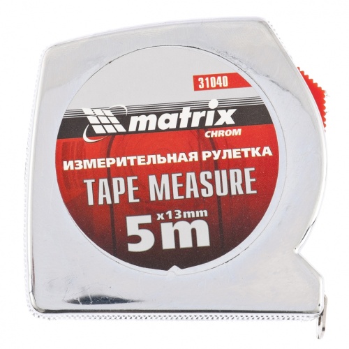 Рулетка Chrom, 5 м x 13 мм, хромированный корпус MATRIX 31040