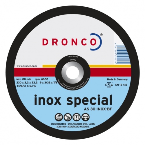 1231906 DRONCO special AS 30 Inox отрезной круг по металлу 230х2,5х22,23 1231906 DRONCO special AS 30 Inox отрезной круг по металлу 230х2,5х22,23