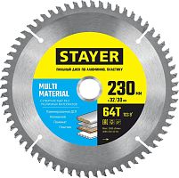 3685-230-32-64 STAYER  Multi Material, 230 х 32/30 мм, 64Т, супер чистый рез, пильный диск по алюминию и пластику