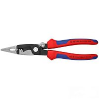 KN-1392200SB KNIPEX  Клещи электромонтажные, 6-в-1, 200 мм, защёлка-"собачка", фосфатированные, 2-комп ручки, SB