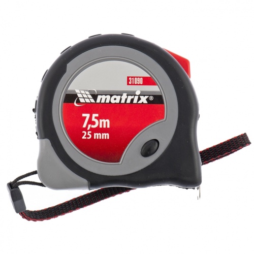 Рулетка Continuous fixation, 7,5 м х 25 мм, обрезиненный корпус, плавная фиксация MATRIX 31090