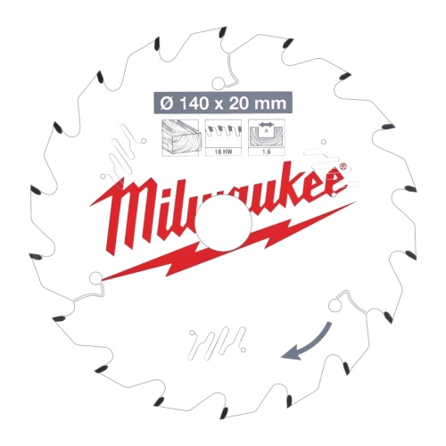 4932471310 MILWAUKEE Пильный диск для циркулярной пилы по дереву 140x20x1,6x18 скошенные зубья (замена для 4932430719) 4932471310 MILWAUKEE Пильный диск для циркулярной пилы по дереву 140x20x1,6x18 скошенные зубья (замена для 4932430719)