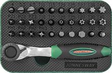Набор рукоятка трещоточная миниатюрная со вставками-битами Jonnesway RD01032S