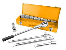 TT15148 TOLSEN Набор торцевых головок с принадлежностями 3/4", шестигранные, 22-50 мм, 15 предметов