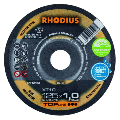 Диск отрезной по металлу 125X1,0X22,23 XT10 TOP RHODIUS 206163 Диск отрезной по металлу 125X1,0X22,23 XT10 TOP RHODIUS 206163