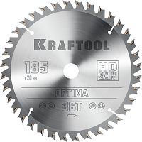 36951-185-20 KRAFTOOL  Optima, 185 х 20 мм, 36Т, пильный диск по дереву