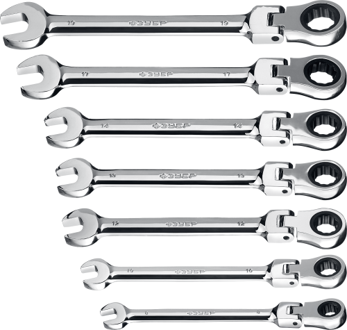 Набор комбинированных гаечных ключей трещоточных шарнирных ЗУБР 27101-H7 фото 5